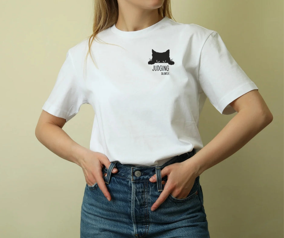 Peeking Cat "Judging Silently" Graphic Tee | Funny Kitten T-Shirt