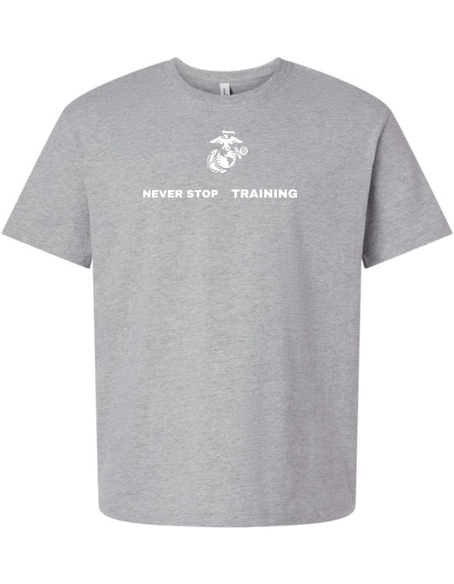 Never Stop Training – Premium Embroidered USMC Graphic Tee