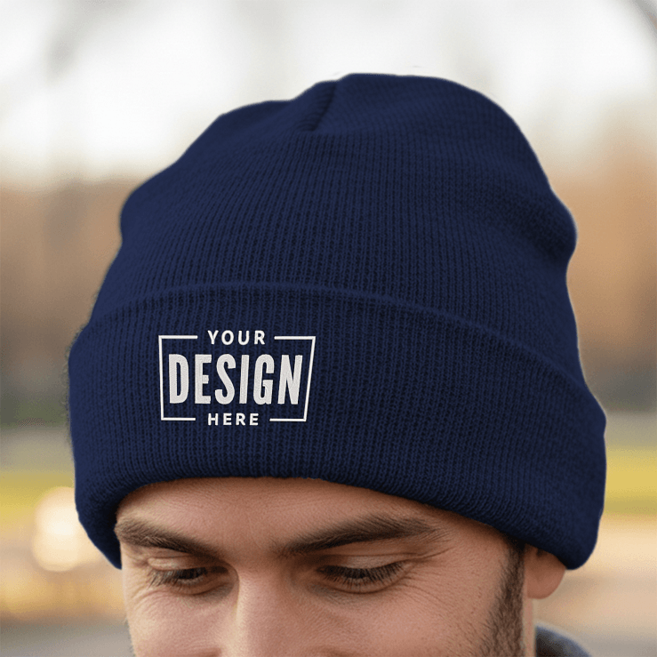 Custom Embroidery Beanie Hat Black with White Embroidery Premium Knit Material Personalized Style for Everyone