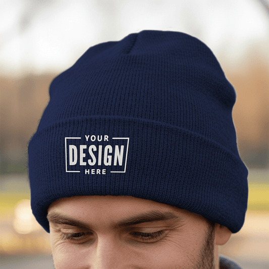 Custom Embroidery Beanie Hat Black with White Embroidery Premium Knit Material Personalized Style for Everyone